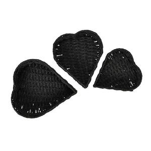 Black Heart Shaped Hand-Woven Paper Rope Nesting Decorative Baskets (Set of 3)