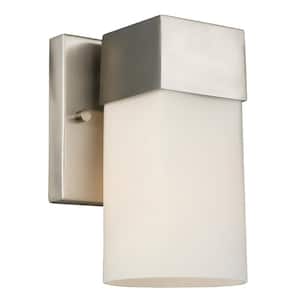 Ciara Springs 4.5 in. W x 7.01 in. H 1-Light Brushed Nickel Wall Sconce with White Glass Shade