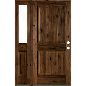 46 in. x 80 in. Rustic Knotty Alder Left-Hand/Inswing Clear Glass Provincial Stain Wood Prehung Front Door with Sidelite