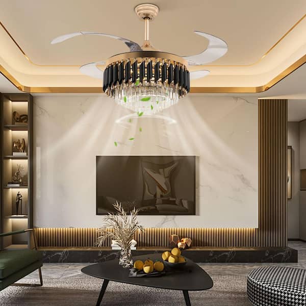 42 in. Indoor Gold Integrated LED Modern Creative Design Crystal Ceiling Fan with Light and Remote control