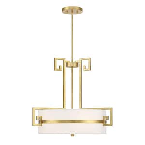 Quatrain 22.75 in. W x 20 in. H 4-Light True Gold Statement Pendant Light with White Opal Glass Shade