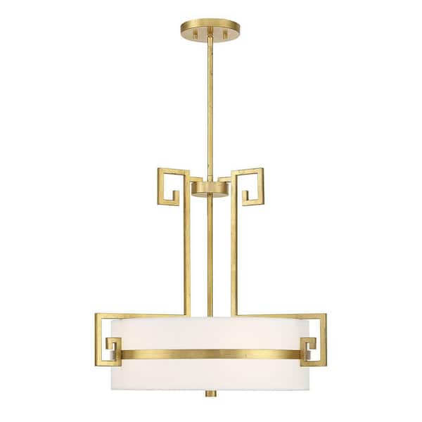 Savoy House Quatrain 22.75 in. W x 20 in. H 4-Light True Gold Statement Pendant Light with White Opal Glass Shade