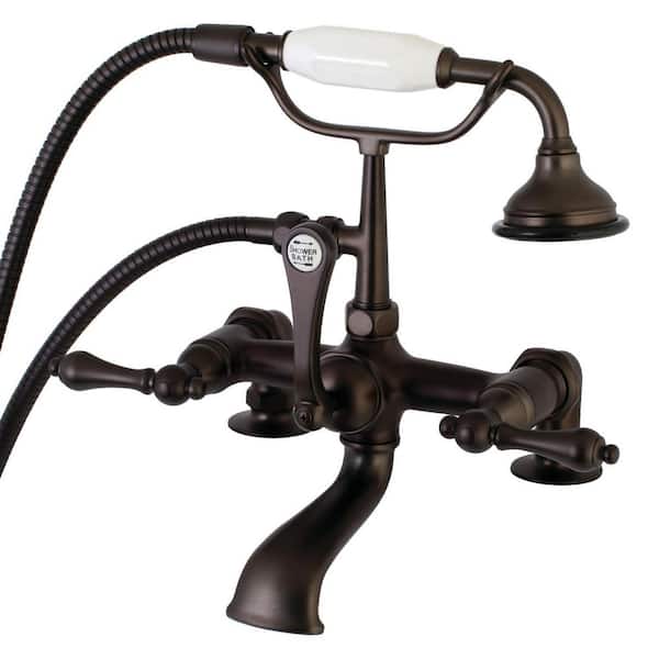 Kingston Brass Aqua Vintage 3-Handle Deck-Mount Clawfoot Tub Faucets with Hand Shower in Oil Rubbed Bronze