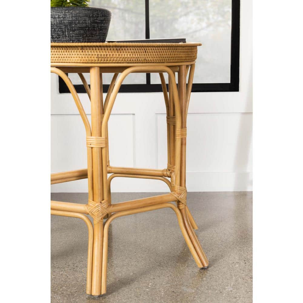 Natural Rattan Round Tray Top Accent Table