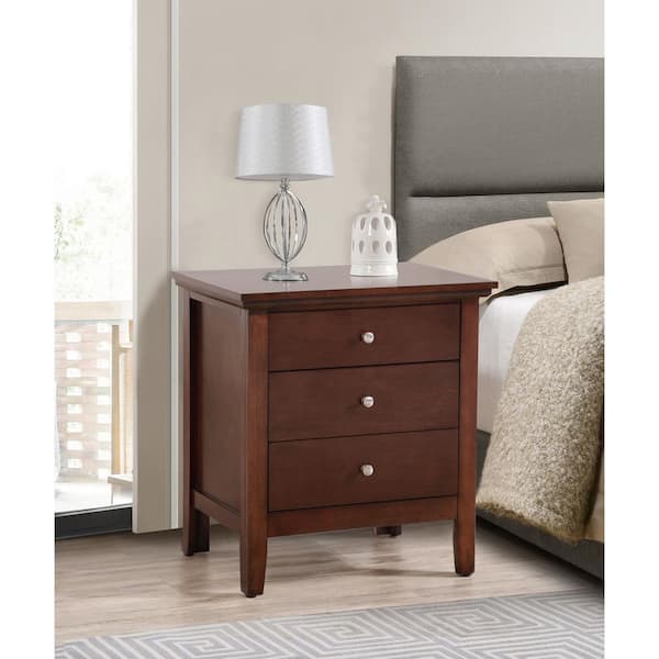 Mahogany Finish, 3 Drawers Nightstand