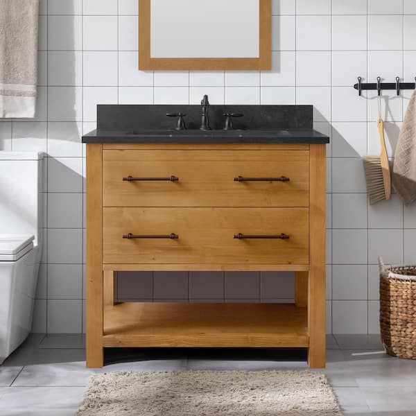 SUDIO Windwood 36 in. W x 22 in. D x 34 in. H Bath Vanity in Natural with Blue Limestone Vanity Top with White Sink