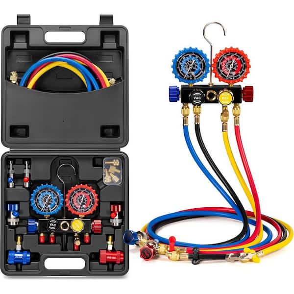 Automotive Household 4-Way Manifold Gauge Set, Compatible with A1 and A2L Refrigerants