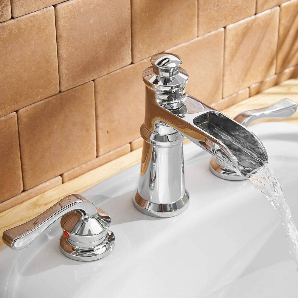 Polished Chrome Waterfall Widespread 2-Handle Bathroom Faucet