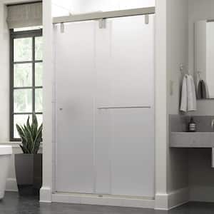 Mod 48 in. x 71-1/2 in. Frameless Soft-Close Sliding Shower Door in Nickel with 3/8 in. Tempered Frosted Glass