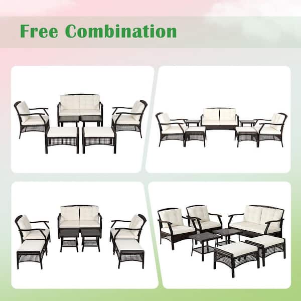 SUNRINX 7-Piece Outdoor Patio Furniture Set with White Chushions 