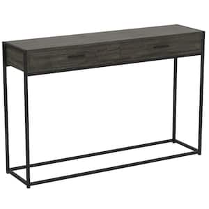 Safdie and Co. 48 in. Dark Grey Rectangle Wood Console Table with Drawers