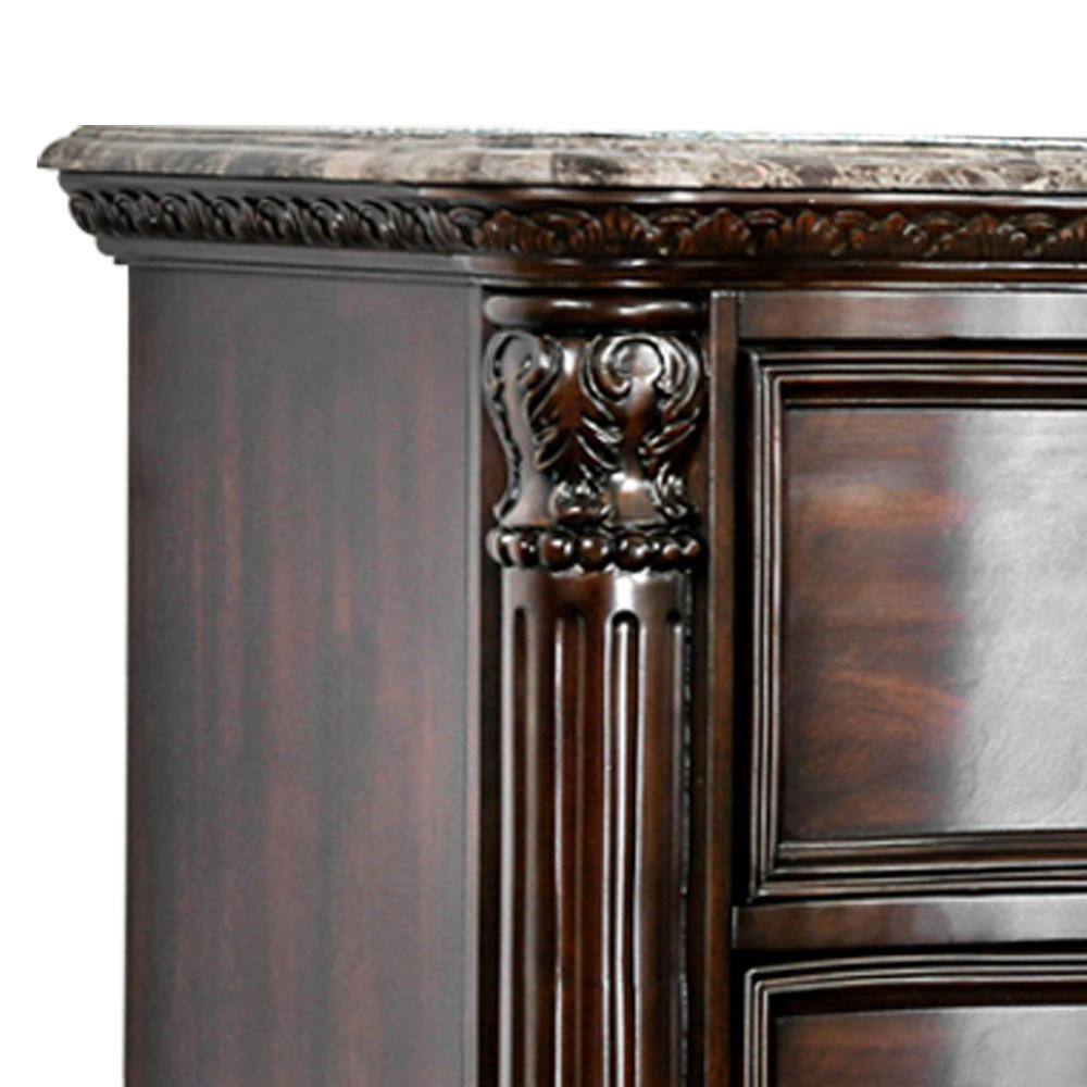 Menodora Transitional Espresso 2-Drawer Nightstand with Gold Accents