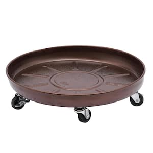 2-Pieces 16 in. W Bronze Iron Round Flower Pot Tray Plant Tray for Indoor Outdoor Flower Pot with Universal Wheels