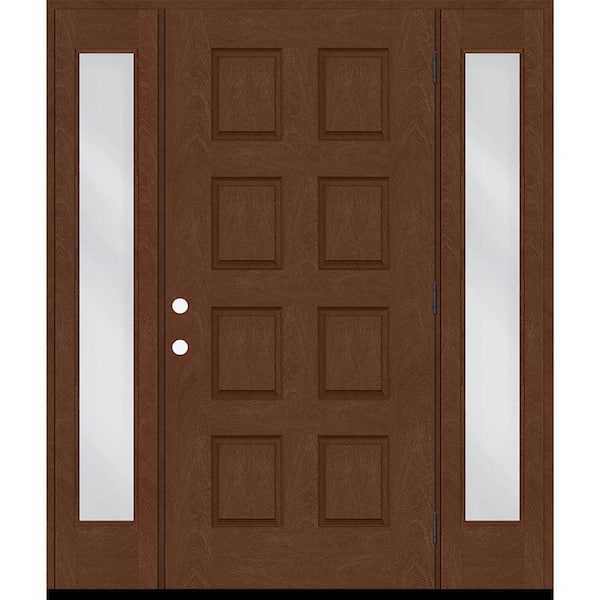 Steves & Sons Regency 64 in. x 80 in. 8-Panel LHOS Chestnut Stain Mahogany Fiberglass Prehung Front Door w/Dbl 12in.Sidelites