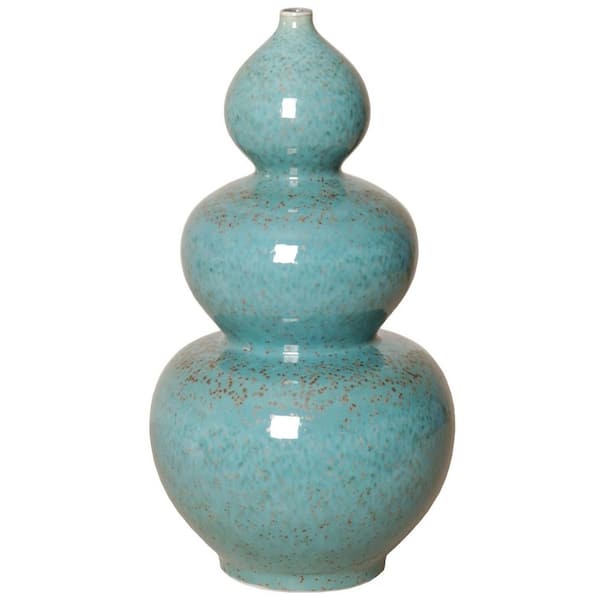 18.5 in. H Round Porcelain Vase in Lagoon Speckle with High-fire treatment