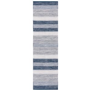 Striped Kilim Grey Blue 2 ft. x 8 ft. Striped Runner Rug