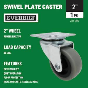 2 in. Gray Rubber Like TPR and Steel Swivel Plate Caster with 90 lbs. Load Rating