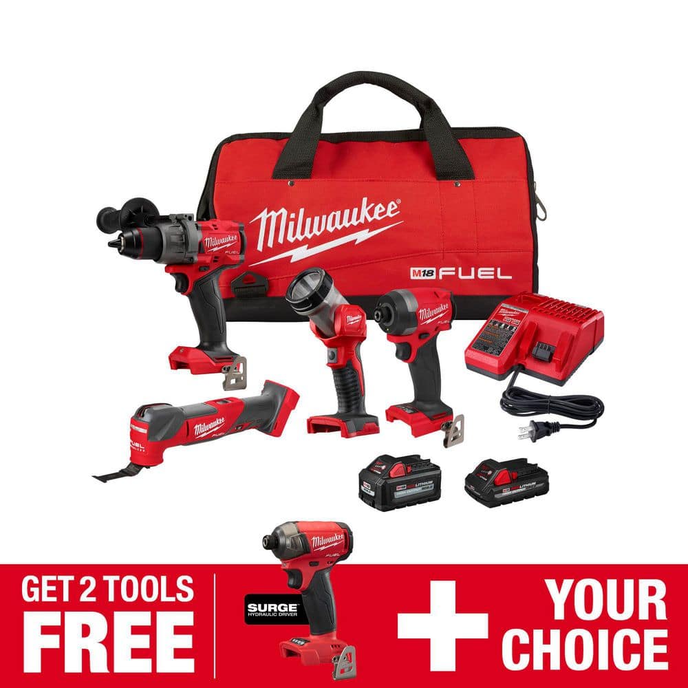 Milwaukee M18 FUEL 18-Volt Lithium-Ion Brushless Cordless Combo Kit (4-Tool) with FUEL Surge Impact Driver -  3698-24-2760