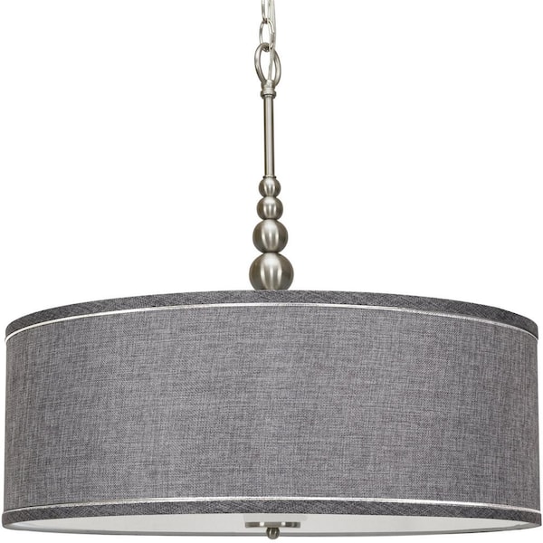 Kira Home Adelade 60-Watt 3-Light Brushed Nickel Contemporary Chandelier with Gray Shade, No Bulb Included