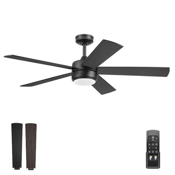 Schilling 52 in. Indoor Matte Black Standard Ceiling Fan with Color Changing LED, Remote Control and Dual Finish Blades