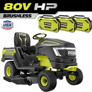 80V HP Brushless 46 in. Battery Electric Cordless Riding Lawn Tractor with (3) 80V 10Ah Batteries and Charger