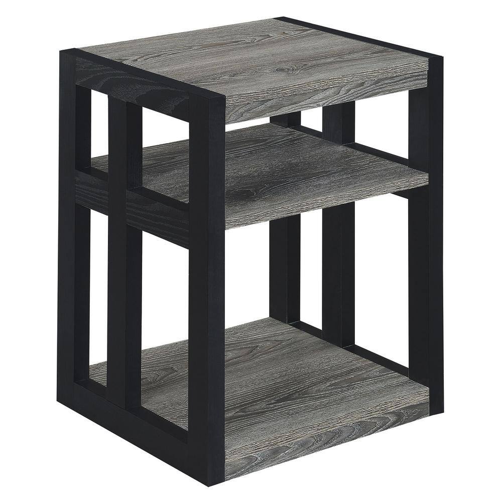 Weathered Gray and Black 3-Tier Wood End Table