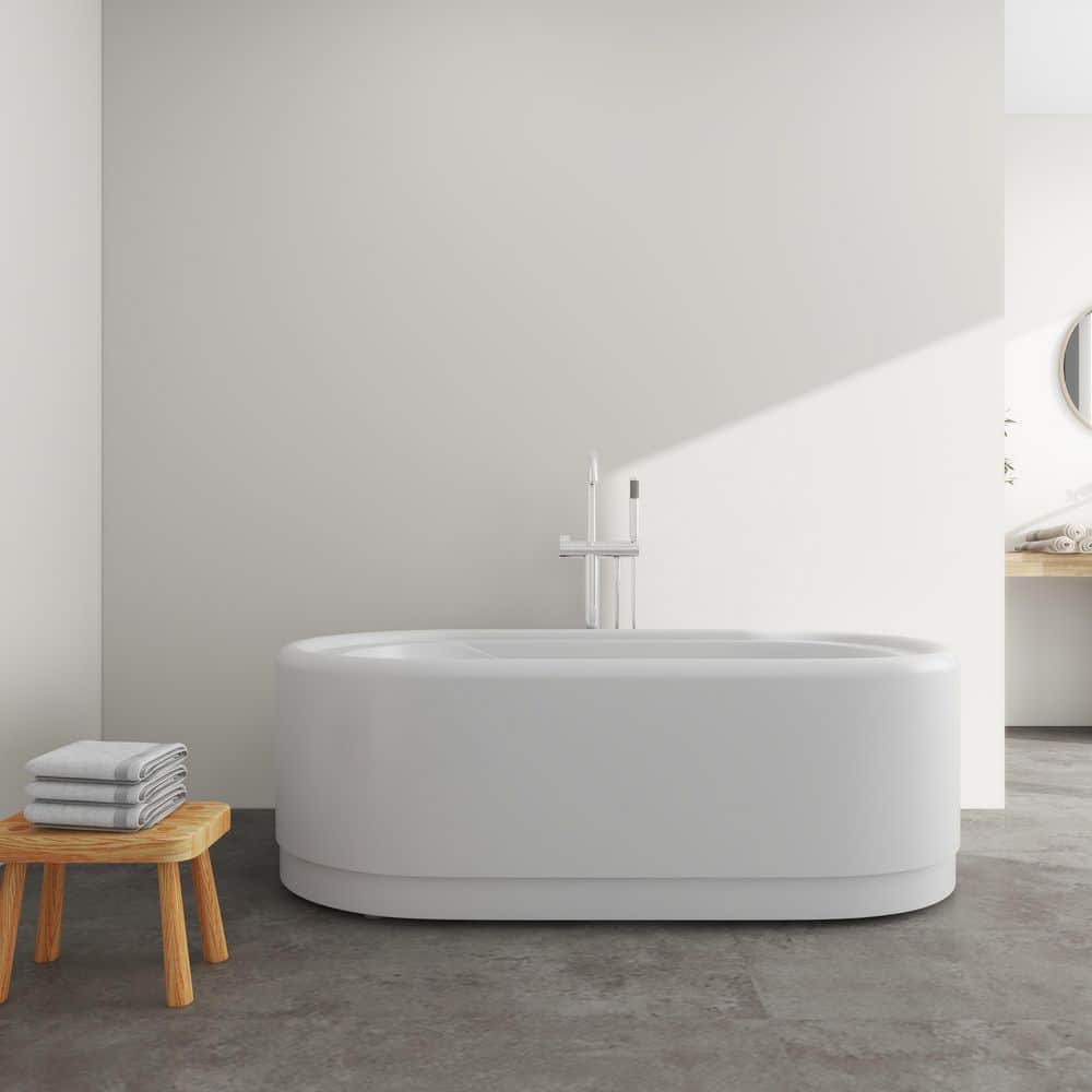59-Inch White Acrylic Freestanding Soaking Bathtub