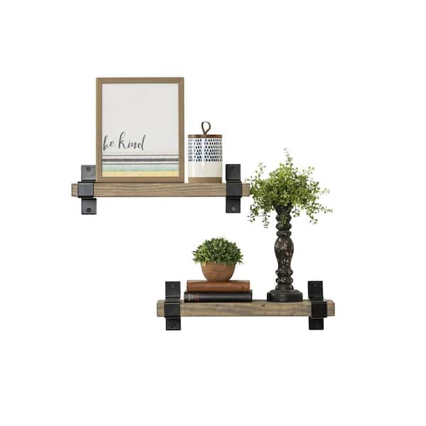 Intrinsic Haven Industrial Wrap 20 in. W x 6 in. D Gray Pine Wood Set of 2-Decorative Wall Shelf with Brackets
