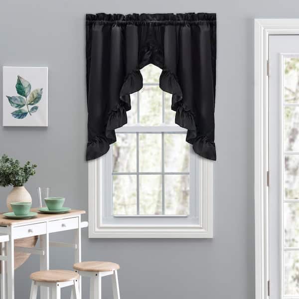 Ellis Curtain Stacey 38 in. L Polyester/Cotton Swag Valance Pair in Black