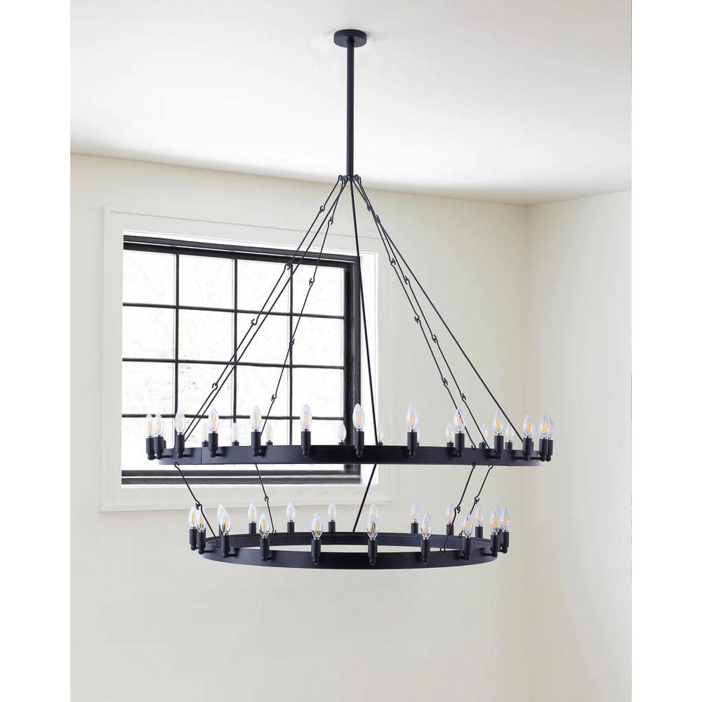 Aiwen 48-Light Black Metal Industrial Candle Chandelier