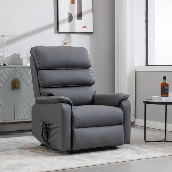 aisword Grey Cat Proof Leather Dual Motor Infinite Position Up to 350 lbs. Power Lift Recliner Chair with Heat Massage AD1803S0 62