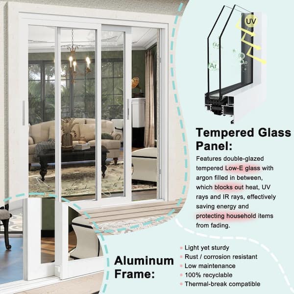 108 in. x 80 in. Matte White Universal Aluminum Multi-Sliding Patio Door with Double Glazed Low-E Glass