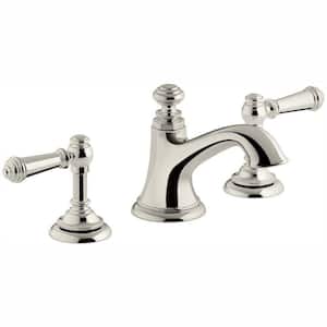 Artifacts 8 in. Widespread 2-Handle Bell Design Bathroom Faucet in Vibrant Polished Nickel with Lever Handles