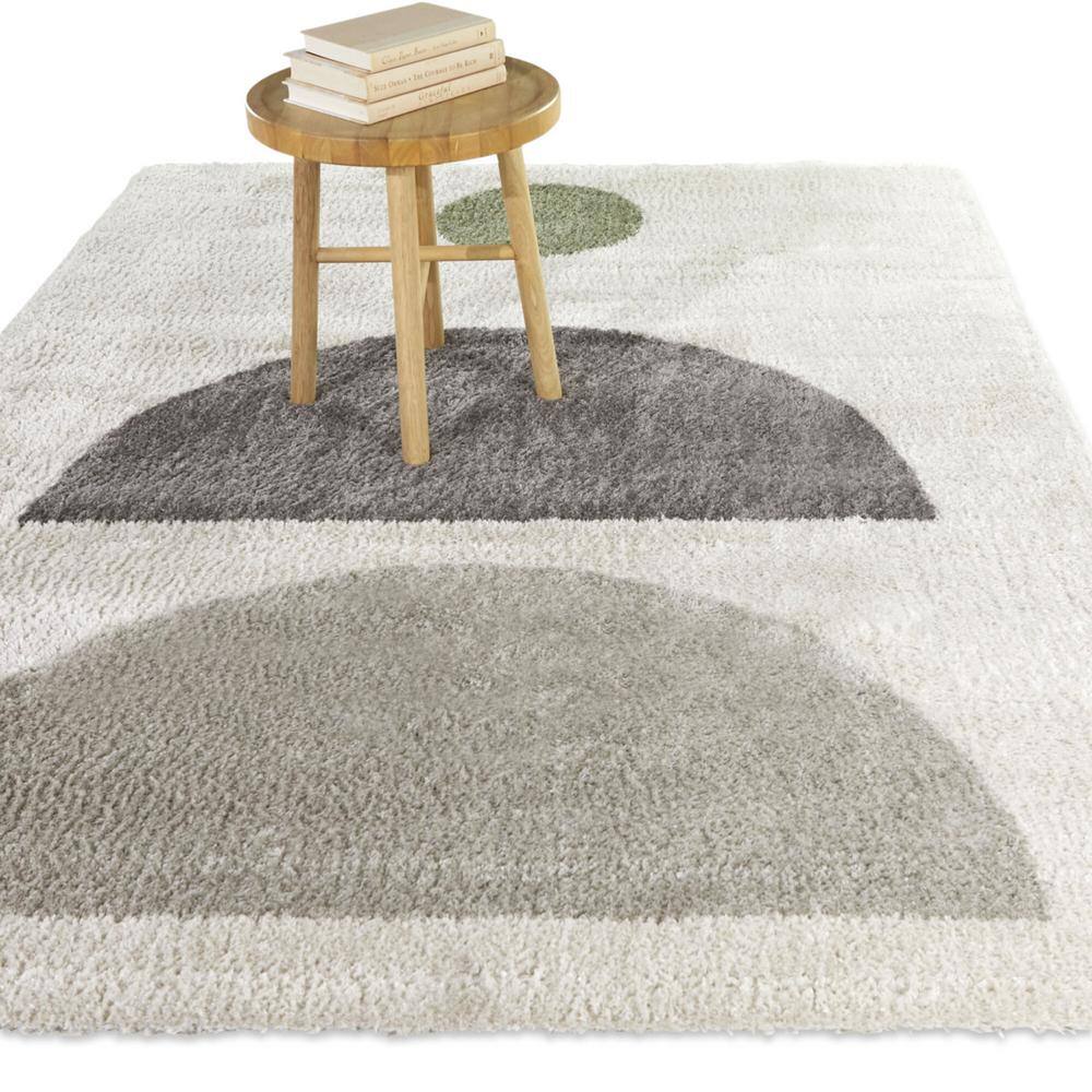 Higham Cream and Gray Rectangular Stain-Resistant Kids' Rug