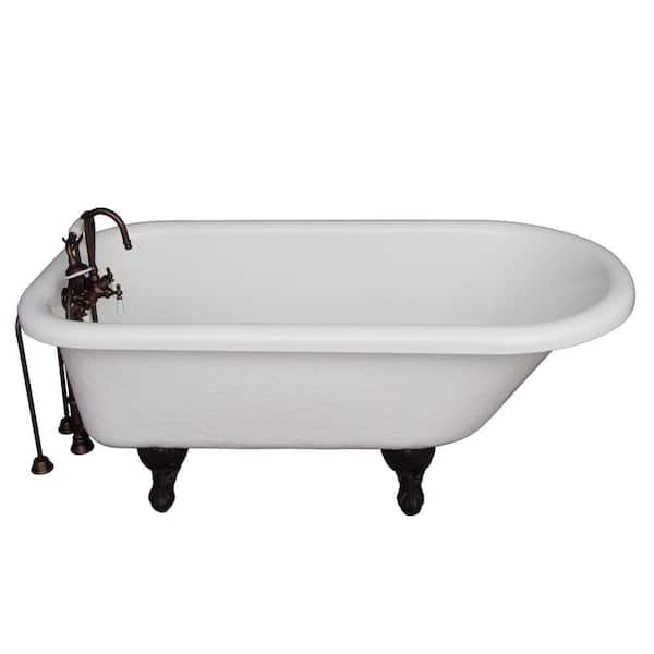 Barclay Products 5 ft. Acrylic Ball and Claw Feet Roll Top Tub in White with Oil Rubbed Bronze Accessories