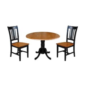 Brynwood 3-Piece 42 in. Black/Cherry Round Drop-Leaf Wood Dining Set with San Remo Chairs