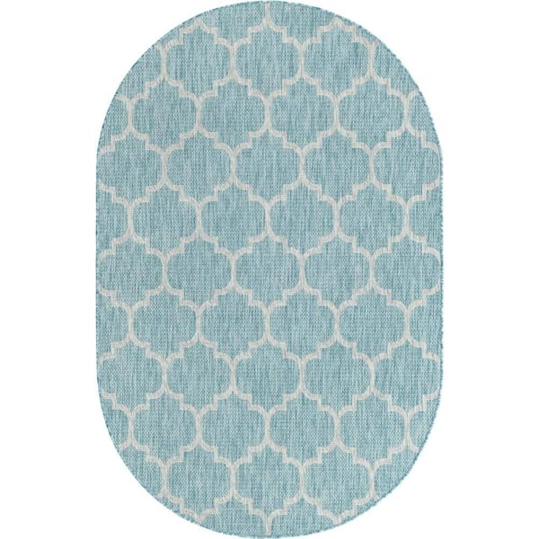 Unique Loom Outdoor Trellis Aquamarine 5 ft. 1 in. x 8 ft. Area Rug