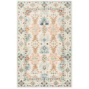 Aspen Ivory/Blue 4 ft. x 6 ft. Border Floral Geometric Area Rug