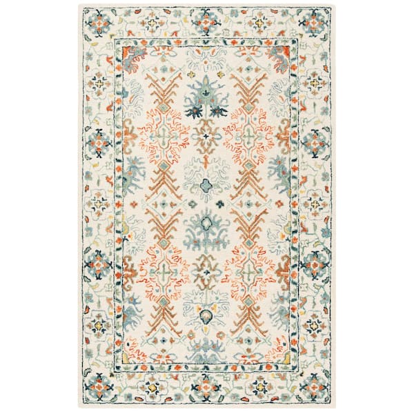 SAFAVIEH Aspen Ivory/Blue 4 ft. x 6 ft. Border Floral Geometric Area Rug