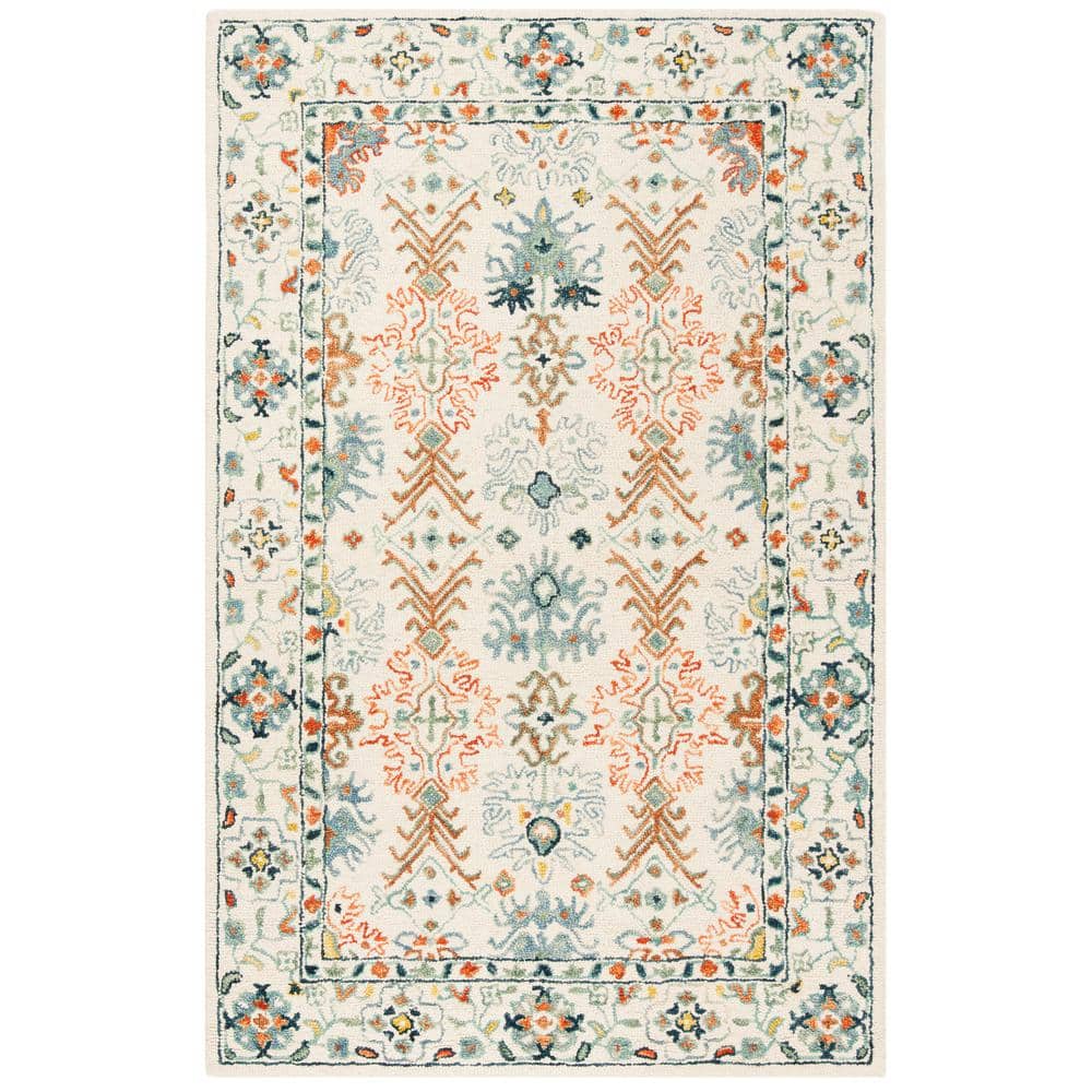 Handmade Rustic-Chic Blue Floral Wool Area Rug - 6' x 9'