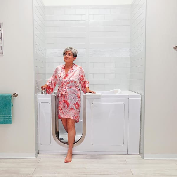 Royal 52 in. Acrylic Walk-In Whirlpool Bathtub in White with Thermostatic Faucet Set, Left 2 in. Dual Drain