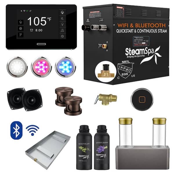 SteamSpa Black Series 12kW Steam Bath Generator with Wireless Bluetooth/Wifi Operation and Auto Drain in Oil Rubbed Bronze