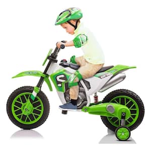 Electric Motorcycle for Kids 12-Volt Dirt Bike Ride on Toy Off-Road Motocross with 2 Speeds, 35-Watt Dual Motors, Green