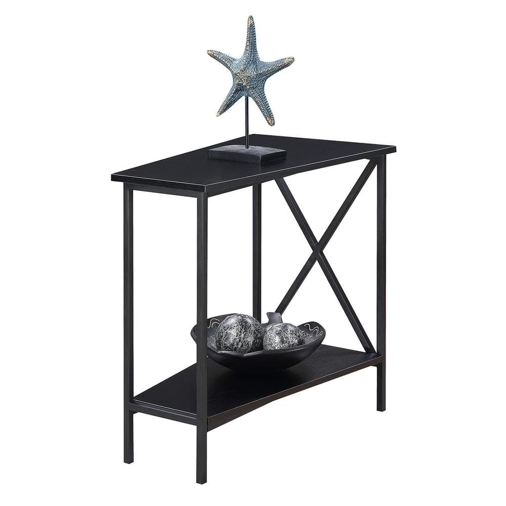 Black Triangular Wood and Metal Wedge End Table