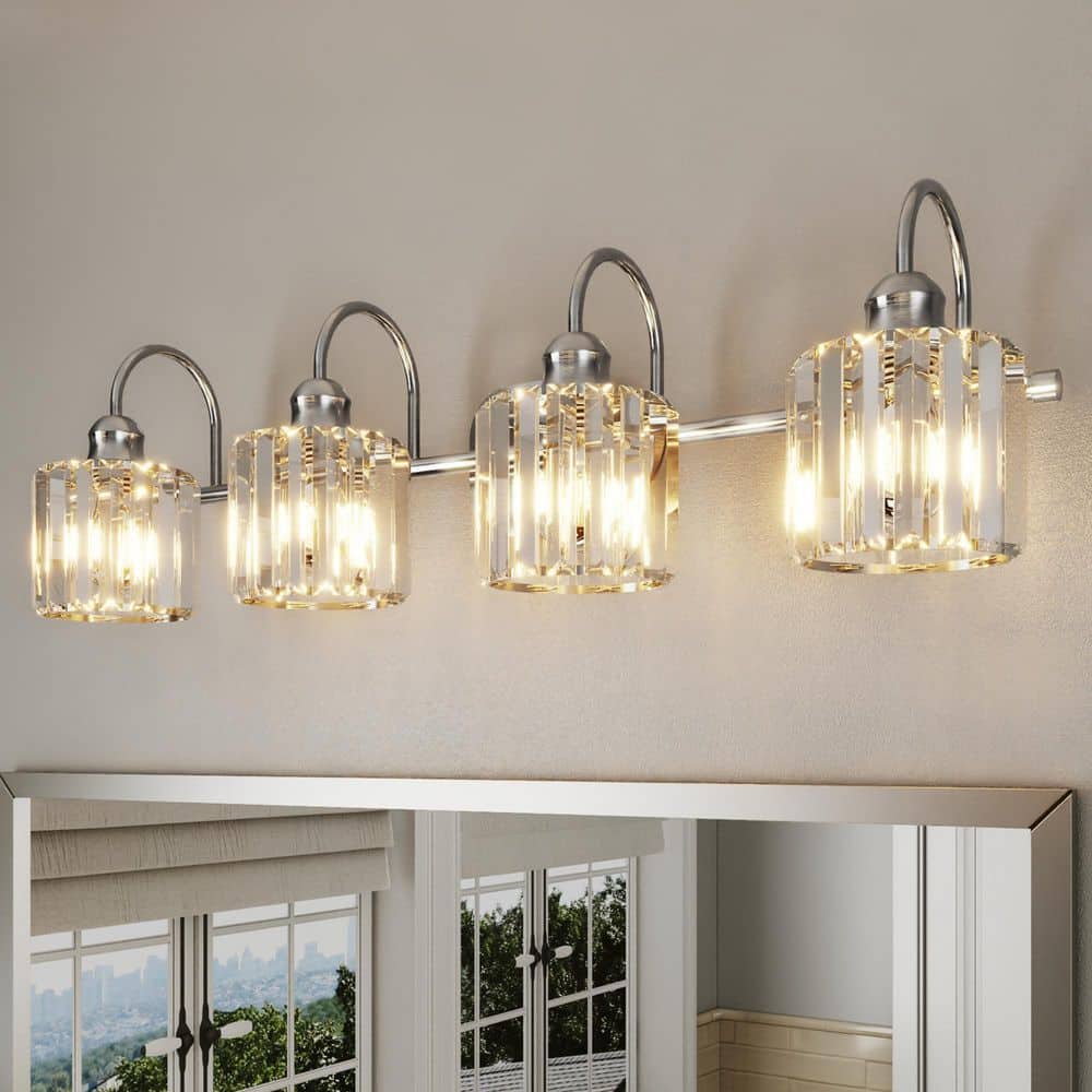 Merrin 32 in. 4-Light Brushed Nickel Bathroom Vanity Light with Crystal Shades price history on PriceWatchPro
