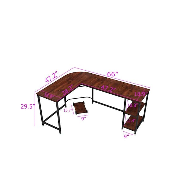 L Shaped Desk 66 In Industrial Sy Corner Computer Home Office With Shelves Lm Dk00566bksw L Shaped Desk 66 In Industrial Sy, Large Desk Dimensions