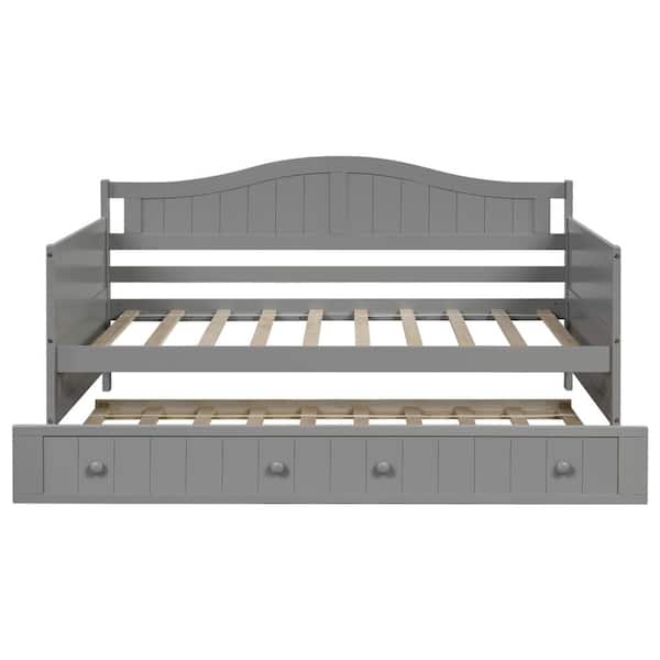 Donason Gray Twin Wooden Daybed with Trundle Bed, Sofa Bed for Bedroom Living Room