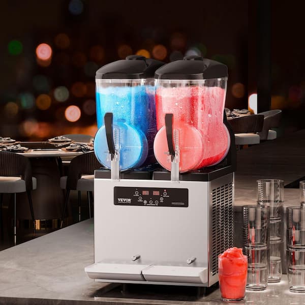 811 oz. Commercial Slushy Machine 12L x 2-Tanks Frozen Drink Machine Snow Cone Machine 96-Cups Stainless Steel 900W