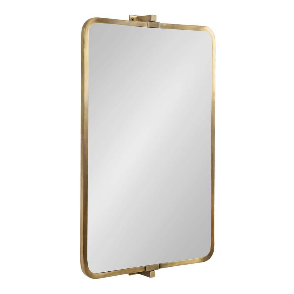 Kate and Laurel Elijah Modern Rectangle Pivot Wall Mirror  20 x 32  Brass  Decorative Adjustable Hanging Mirror for Bathroom Vanity or Entryway Accent