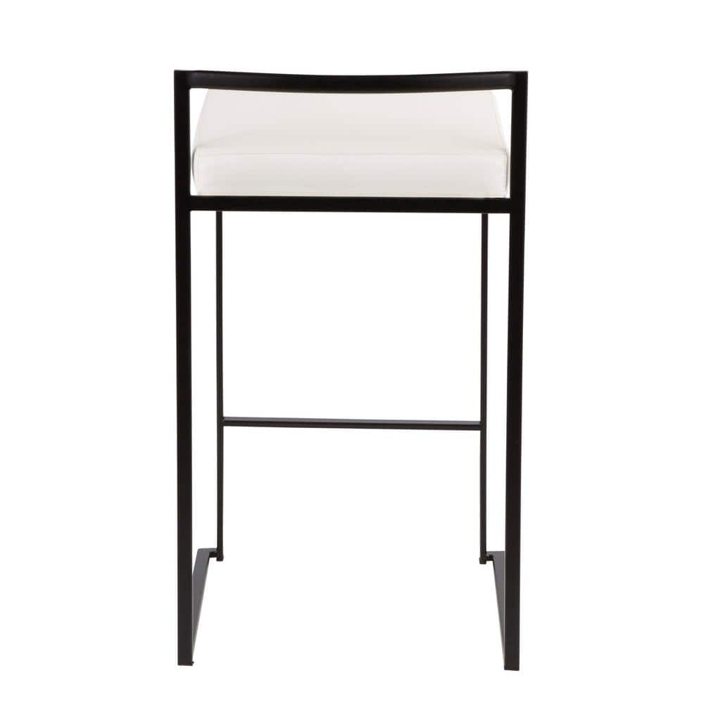 Set of 2 White Faux Leather and Metal Counter Stools